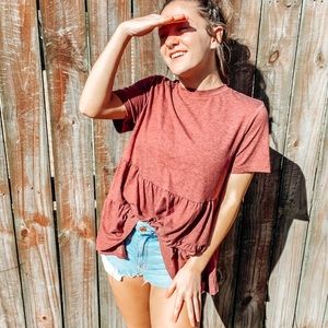 shein maroon blouse with ruffles